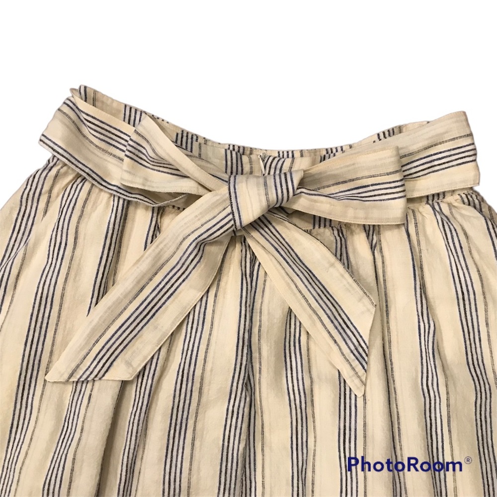 Monoprix Femme Linen-Cotton Blend Striped Midi Skirt Size FR 40